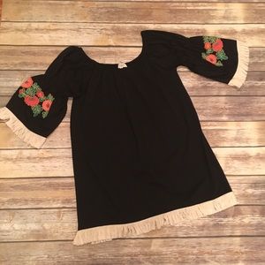 Black Dress with Fringe and Floral Detail